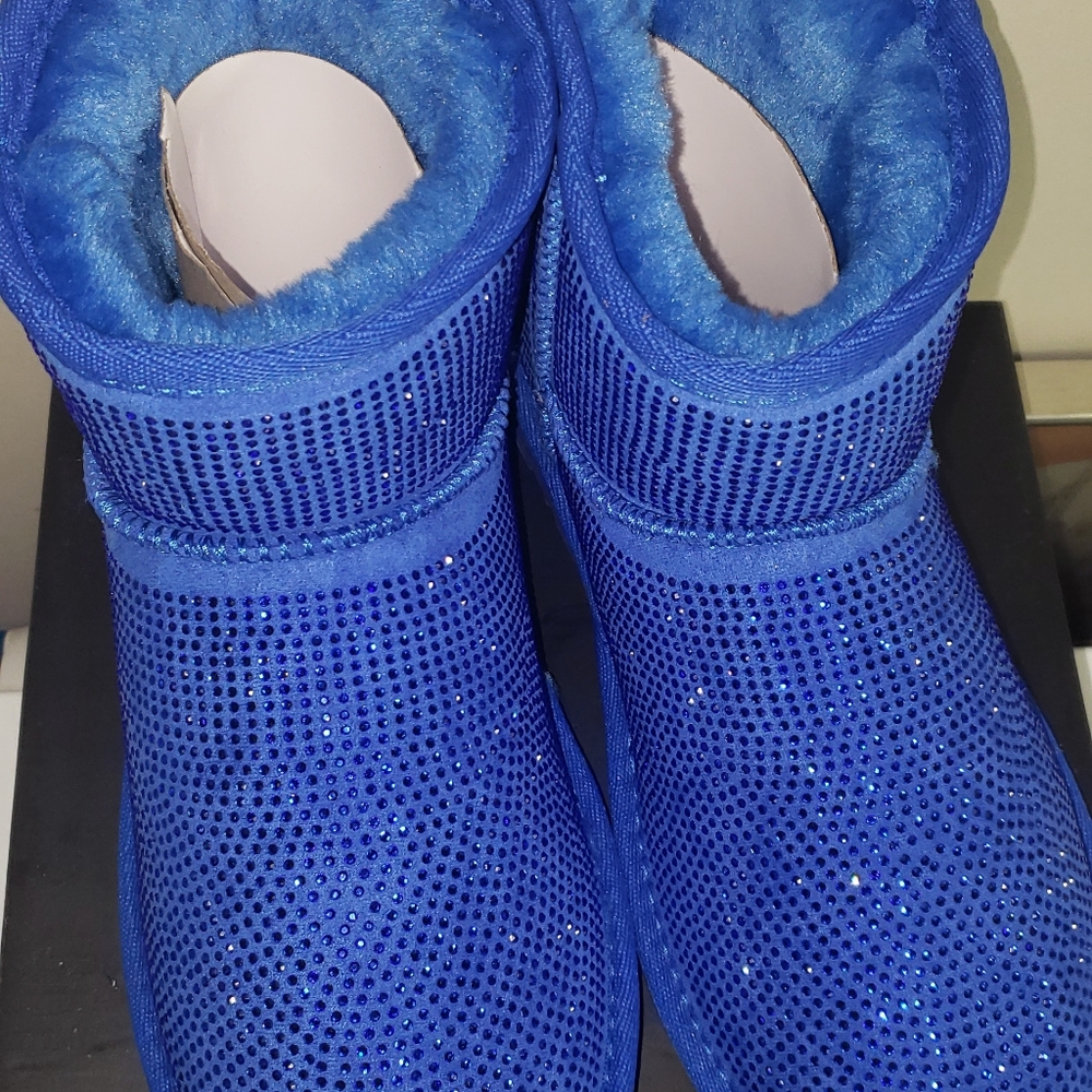 Azalea Wang BLUE Sparkle Ankle BOOTS 8 NEW